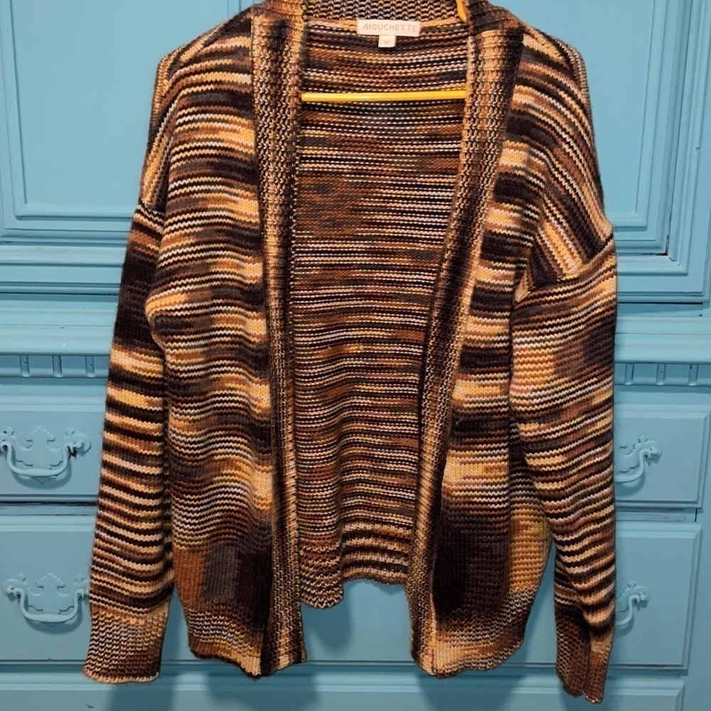 Mouchette EUC Large Open front Knit Striped Cardigan